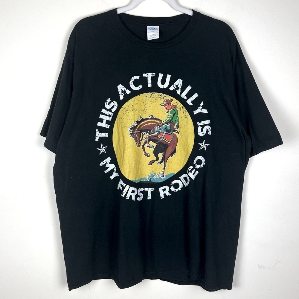 Western Cowgirl Cowboy This Actually Is My First Rodeo T Shirt Black | 2XL